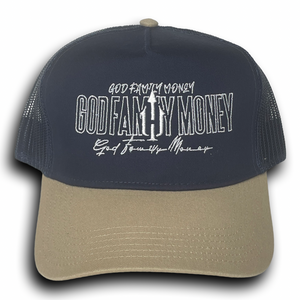 God Family Money Trucker Hat (Navy/Tan)