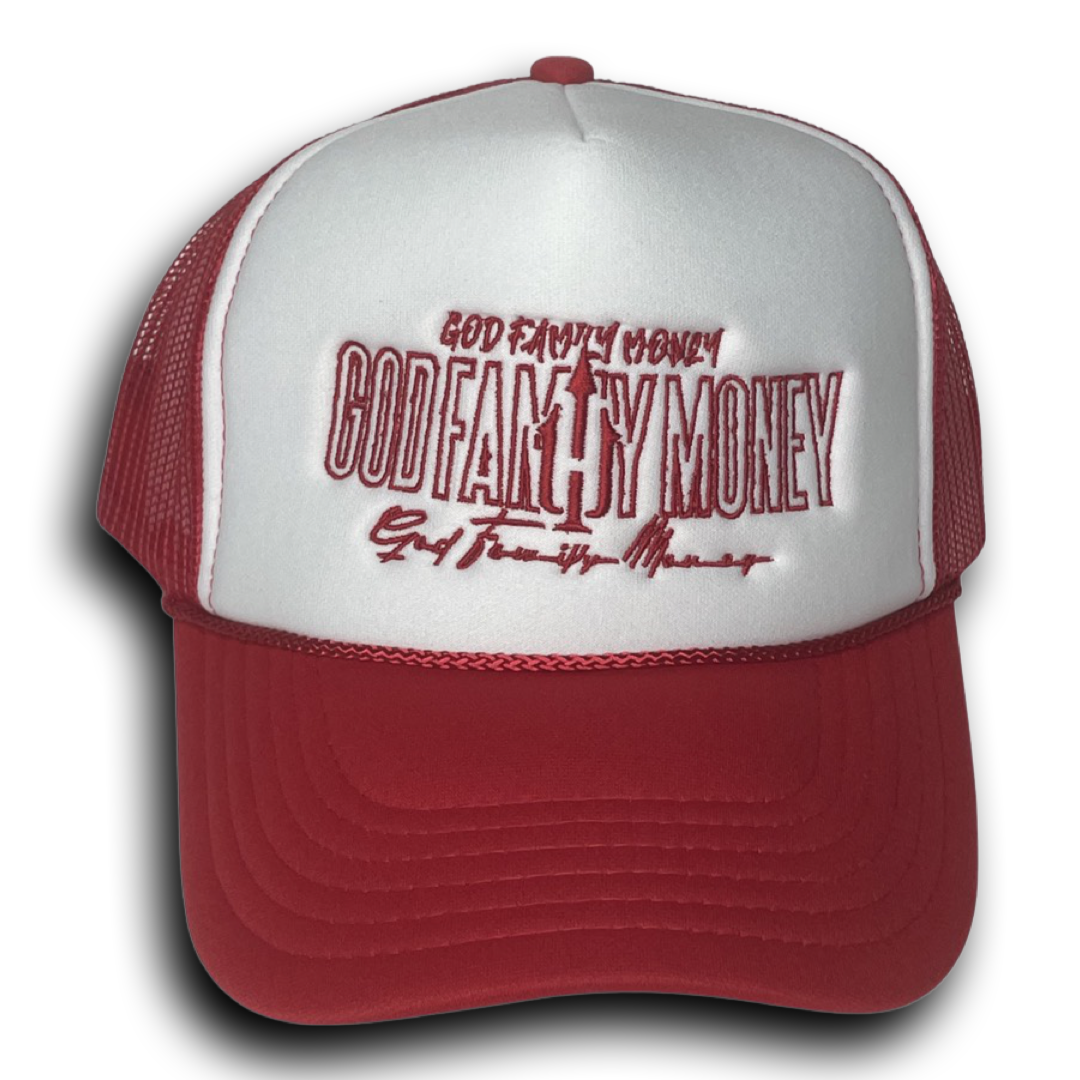 God Family Money Trucker Hat (Red/White)